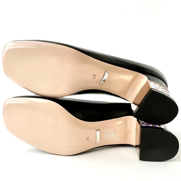 GUCCI | Decollete Madelyn Black Malaga Kid Pump Heel with G Crystals Size 37 - Picture 14 of 16